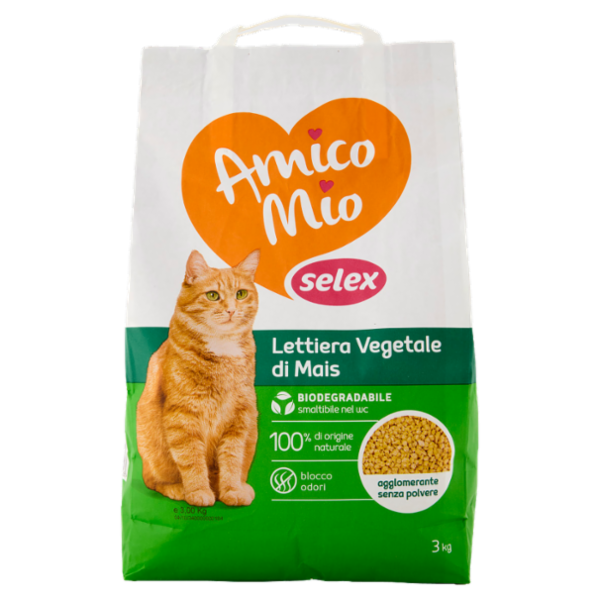 Selex Amico Mio Gatto Lettiera Agglomerante Vegetale di Mais Giallo 3 kg