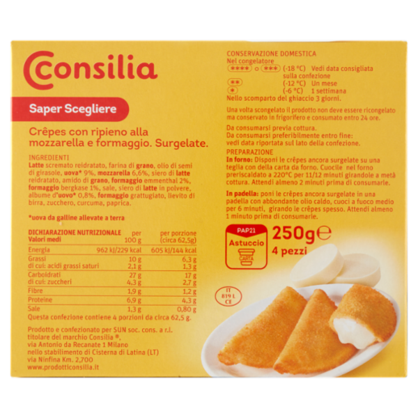 Consilia Saper Scegliere 4 Crêpes al Formaggio surgelate 250 g