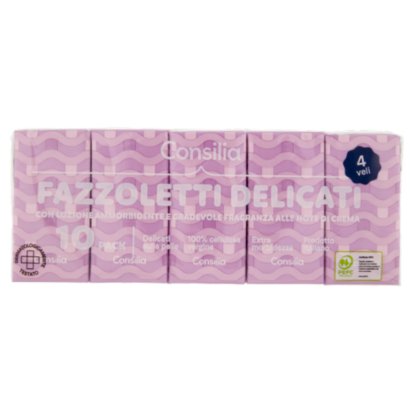Consilia Fazzoletti di Carta 4 Veli Idratanti 10x10 pacchetti