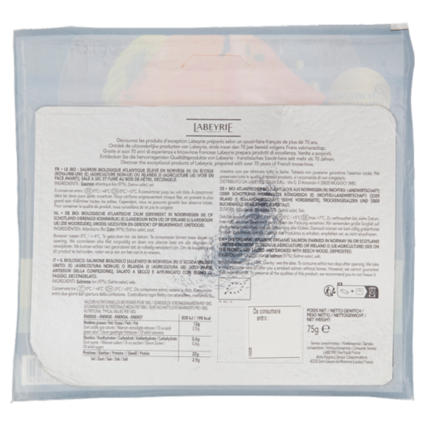 Labeyrie il Biologico Salmone affumicato gusto Dolce e Armonioso 75 g