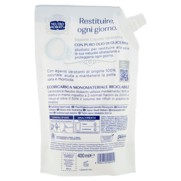Neutro Roberts Idratante Classico Sapone Liquido Ecoricarica 400 ml