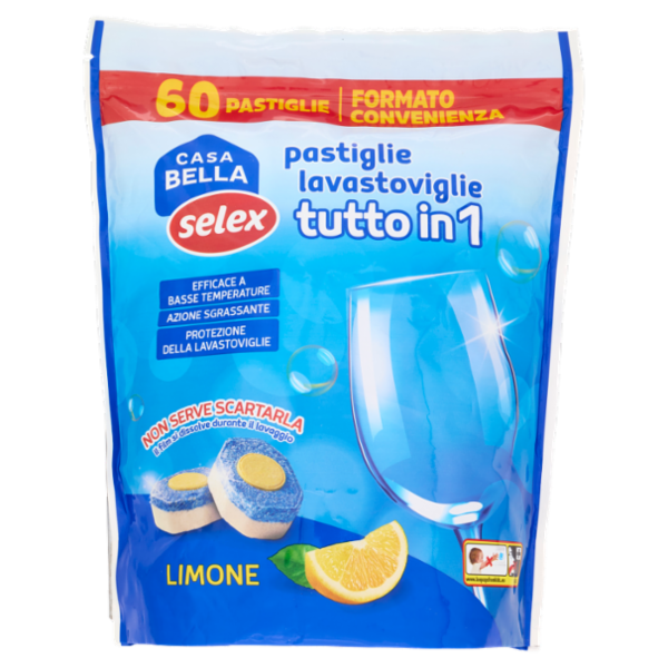 Selex Casa Bella Detersivo per Lavastoviglie Pastiglie Tutto in 1 10 Funzioni al Limone 60 pezzi