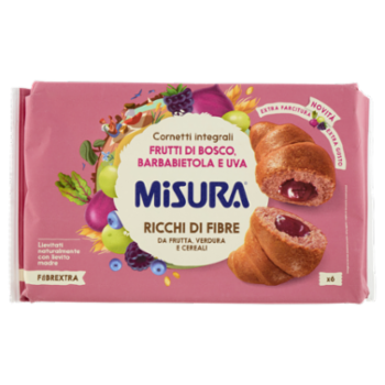 Misura Fibrextra 6 Cornetti Integrali Frutti Di Bosco, Barbabietola e Uva 308 g