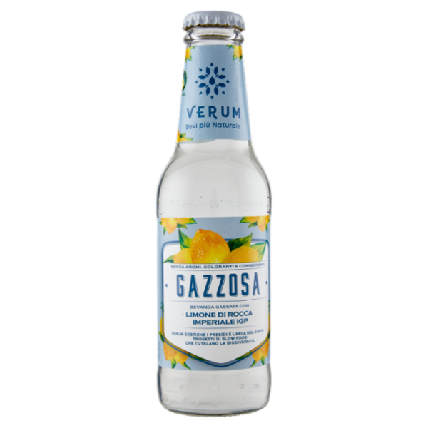 Verum Bevi più Naturale Gazzosa Bevanda Gassata con Limone di Rocca Imperiale IGP 200 ml