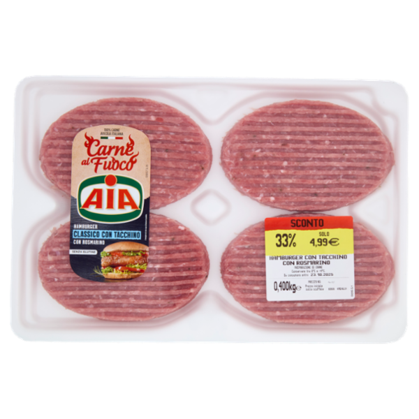 Aia Carne al Fuoco Hamburger Classico con Tacchino con Rosmarino 0,400 kg