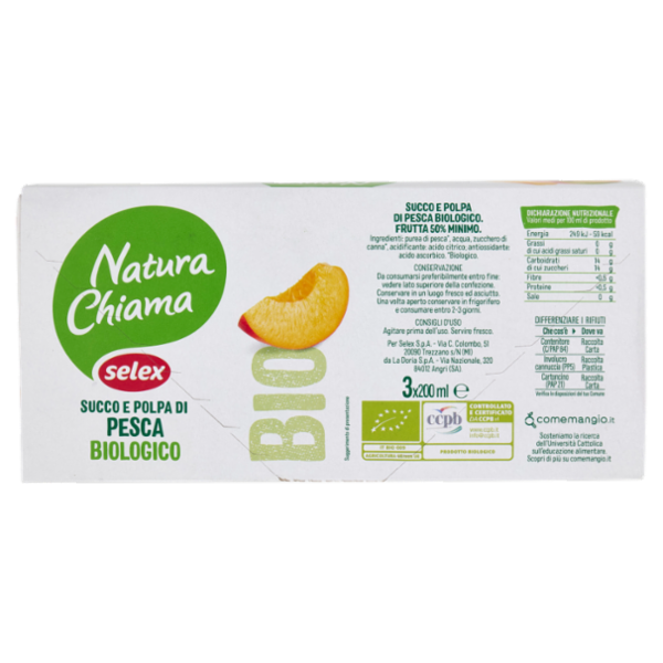 Selex Natura Chiama Succo e Polpa di Pesca Biologico 3x200 ml