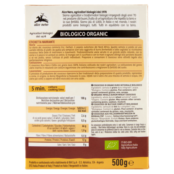 alce nero Couscous di Grano Duro Integrale 500 g