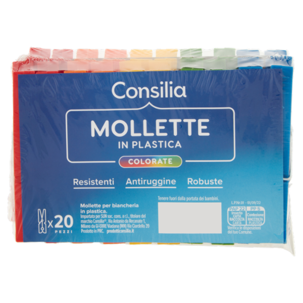 Consilia Mollette Biancheria Plastica Colorate 20 pezzi