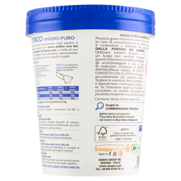 Smapiù Acido Citrico Anidro Puro 500 g