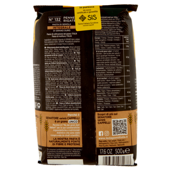Le Stagioni d'Italia Integrale Senatore varietà Cappelli Penne Rigate N° 132 500 g