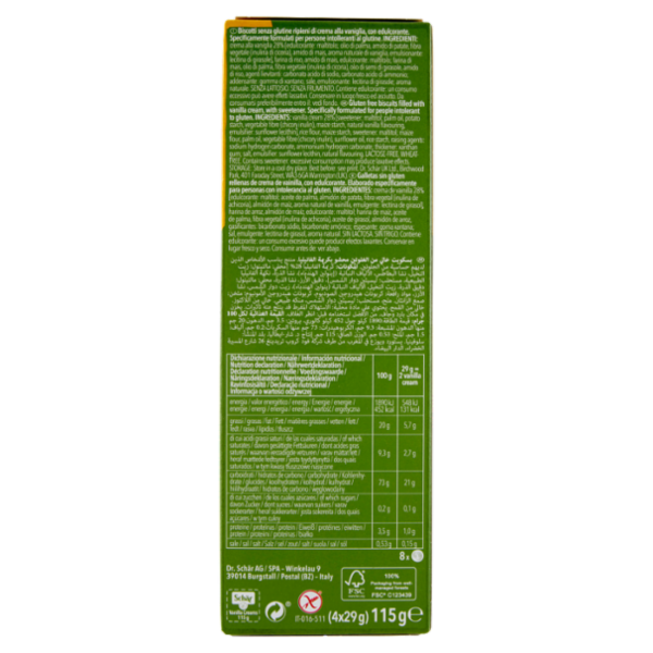 Schär Vanilla Creams Sugar Free 4 x 29 g