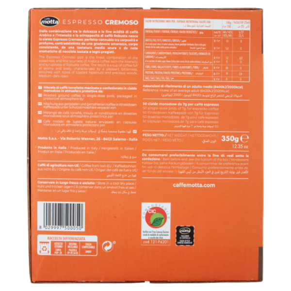caffè motta Espresso Cremoso Kit Accessori + Cialde Universali Compostabili 50 x 7 g