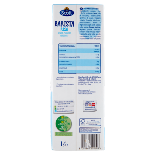 Riso Scotti Barista Riso Senza Zuccheri Aggiunti* 1 l