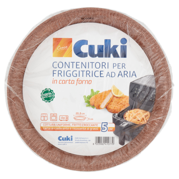 Cuki Cuoce Contenitori per Friggitrice ad Aria in carta forno 20,5 cm x 3 cm 5 pz