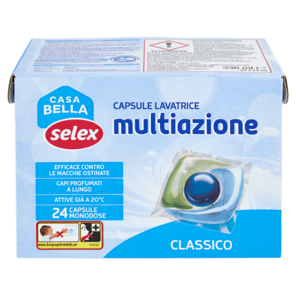 Selex Casa Bella Detersivo per Lavatrice Liquido in Dosi Solubili Tripla Camera Classico 24 pezzi
