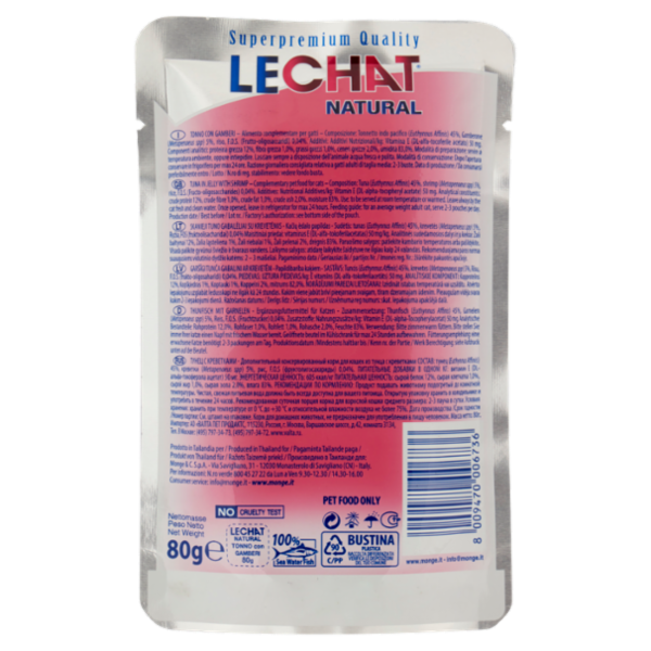 LeChat Natural Gustosi Pezzetti di Tonno con Gamberi 80 g
