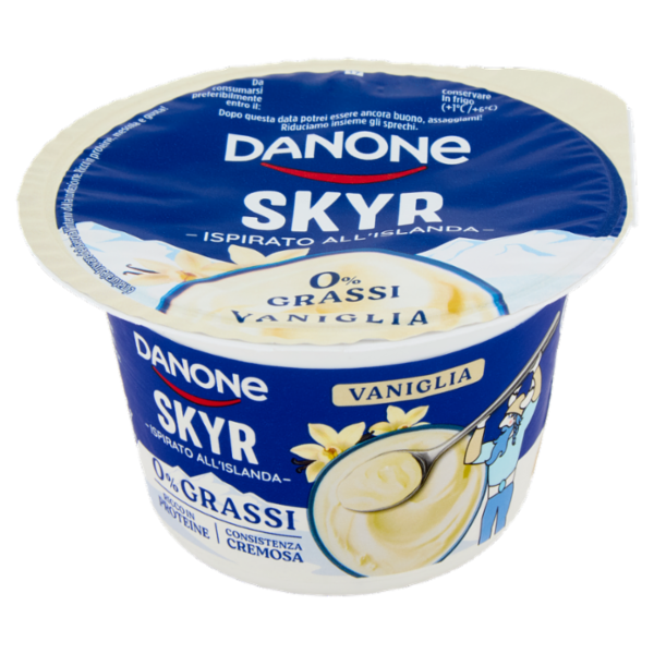 DANONE Skyr, Yogurt ispirato all'Islanda, 0% grassi, Cremoso, Ricco in Proteine, Vaniglia, 150g