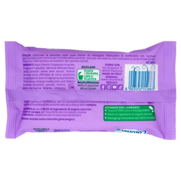 Cotoneve salviette intime con Estratto di Canapa e Calendula Lenitive 12 pz