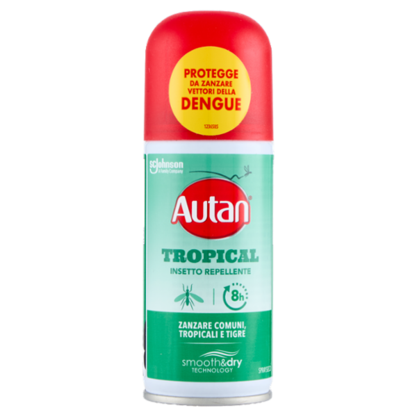 Autan Tropical Spray Secco Insetto Repellente e Antizanzare Tigre, Comuni e Tropicali, 100ml