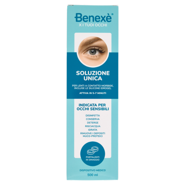 Benexè X i Tuoi Occhi Soluzione Unica per Lenti a Contatto Morbide 500 ml + Porta Lenti
