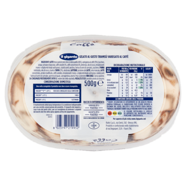IL GIGANTE Gelato al Gusto Tiramisù Variegato Caffè 500 g