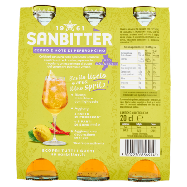 Sanbittèr, Cedro e Note di peperoncino, Aperitivo Analcolico - 3 x 200ml