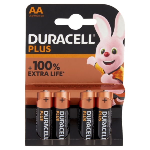 Duracell Plus AA Batterie Stilo Alcaline 1.5V LR06 MX1500 Pile Duracell confezione da 4 Pile Duracel