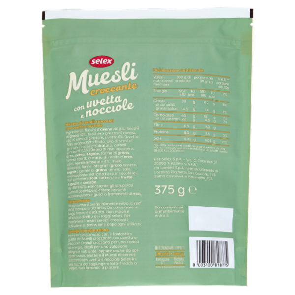 Selex Muesli Croccante con Uvetta e Nocciole 375 g