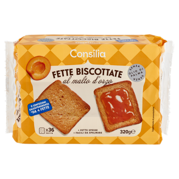 Consilia Fette Biscottate al Malto d'Orzo in Confezioni Salvafreschezza 9x4 fette 320 g