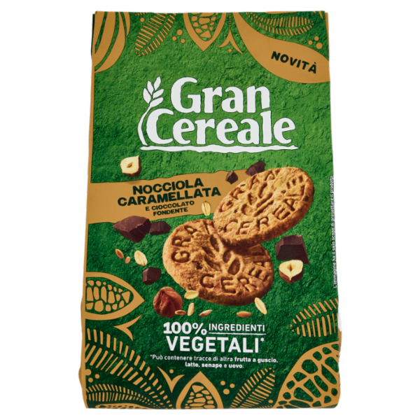 Gran Cereale Biscotti con Nocciola Caramellata e Cioccolato Fondente 100% Ingredienti Vegetali 280g