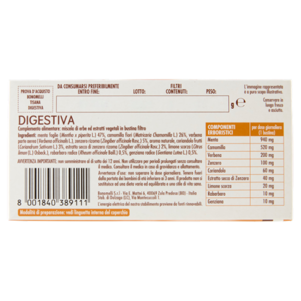 Bonomelli Tisane Digestiva Tisana per Infusione 16 Filtri 32 g