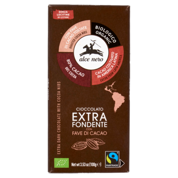 alce nero Cioccolato Extra Fondente con Fave di Cacao 100 g