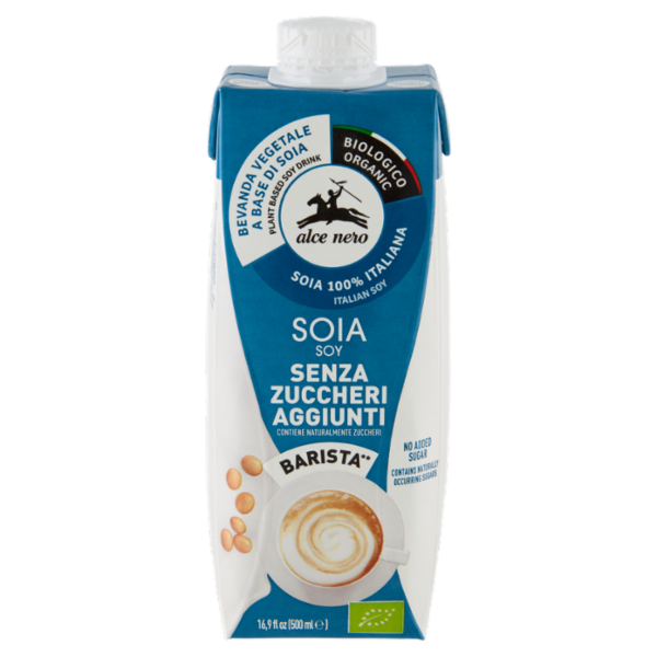 alce nero Bevanda Vegetale a Base di Soia Senza Zuccheri Aggiunti Barista** 500 ml