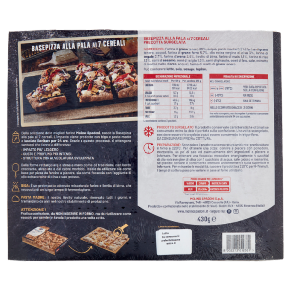 Molino Spadoni Gran Mugnaio Basepizza alla Pala ai 7 Cereali Surgelata 430 g
