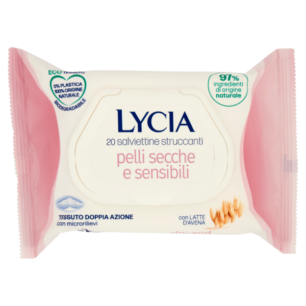 Lycia pro>derma salviettine struccanti con Latte di Avena per Pelli Secche e Sensibili 20 pz