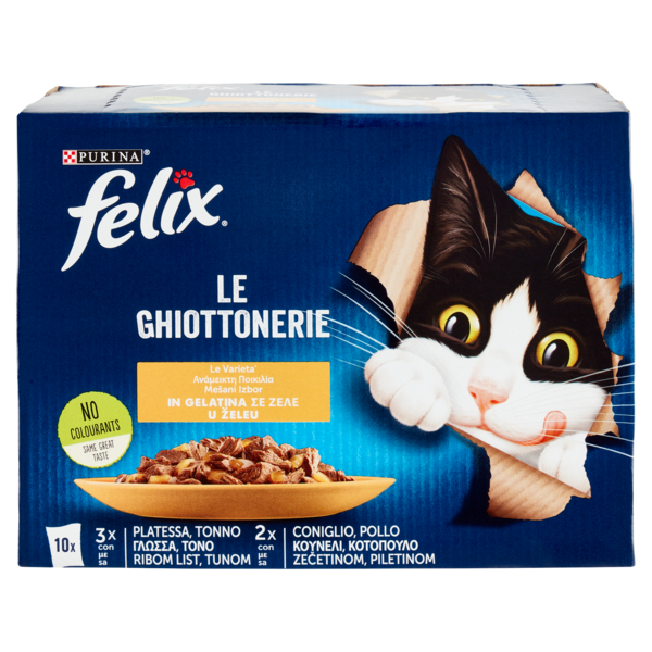 FELIX Le Ghiottonerie le Varietà in Gelatina (Platessa/Tonno & Coniglio/Pollo) 10 x 85 g