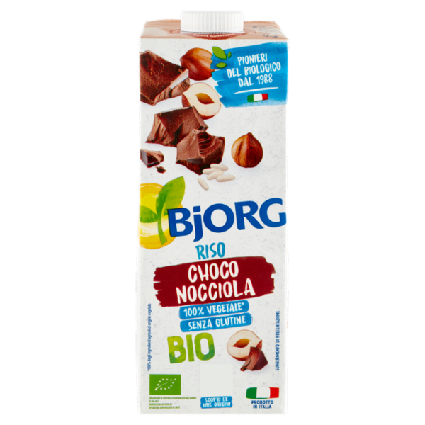 BJORG Riso Cioccolato e Nocciola Bevanda Vegetale Bio, Senza Glutine, Prodotto in Italia, 1L