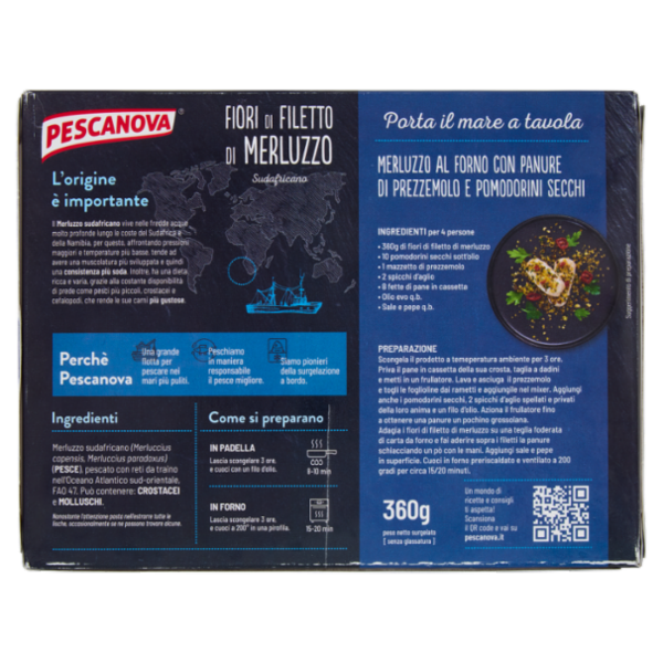 Pescanova Fiori di Filetto di Merluzzo Sudafricano Senza Pelle 6 pezzi 360 g