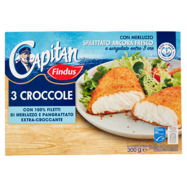 Capitan Findus 3 Croccole con 100% Filetti di Merluzzo 300 g
