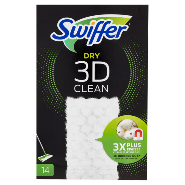 Swiffer Dry 3D Clean Panni Cattura Polvere per Scopa Swiffer - Ricarica 14 Salviette