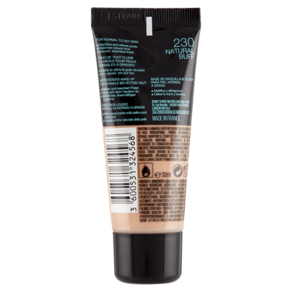 Maybelline New York Fondotinta Fit Me Matte&Poreless, Finish Opacizzante, 230 Natural Buff