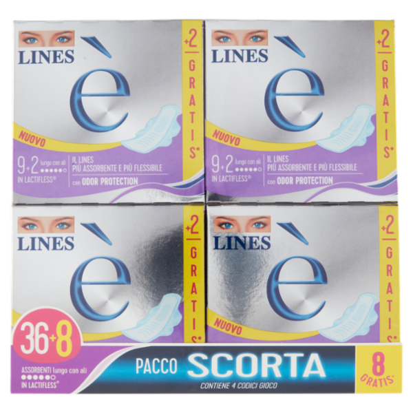 Lines è Assorbenti lungo con ali 36+8 pz