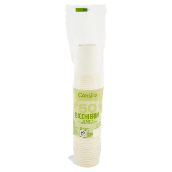 Consilia Bicchierini da Caffè in Carta Biodegradabili e Compostabili 100 cc 50 pezzi