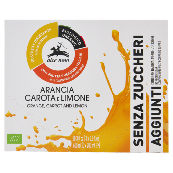 alce nero Arancia Carota e Limone Senza Zuccheri Aggiunti 3 x 200 ml