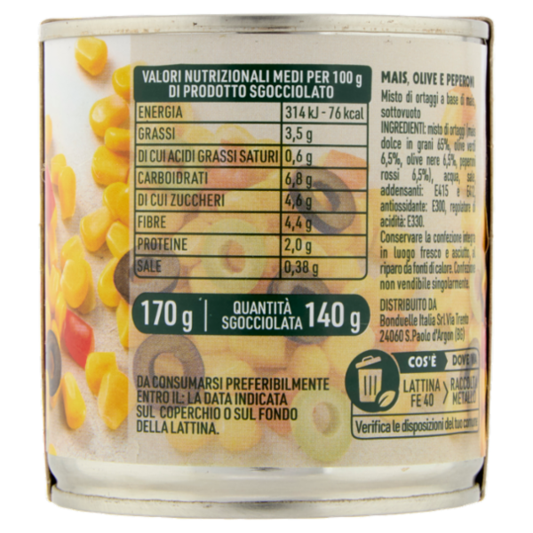 Bonduelle Mais Mix Mais, Olive e Peperoni 3 x 170 g