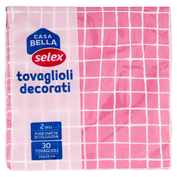 Selex Casa Bella Tovaglioli 2 Veli 33X33 cm Decoro Scacchi Fucsia 30 pezzi