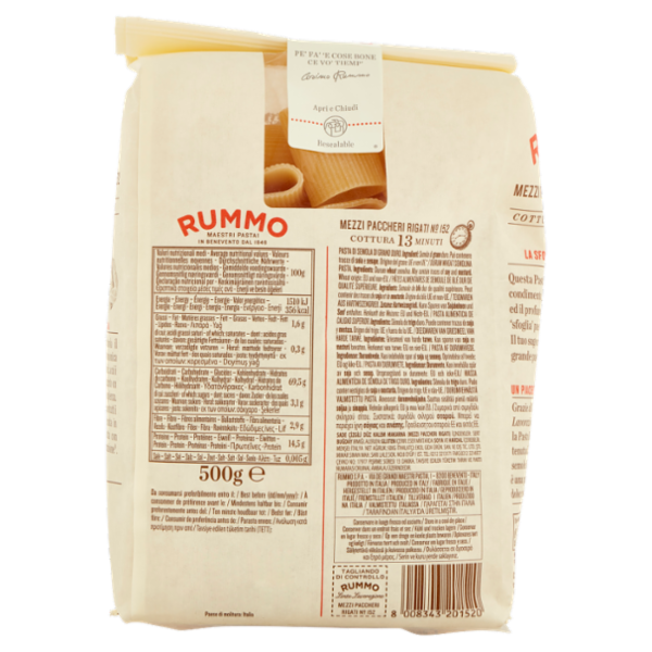 Rummo Le Leggendarie Mezzi Paccheri Rigati N° 152 500 g