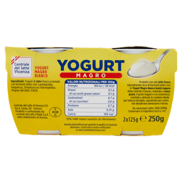 Centrale del latte Vicenza Yogurt Magro Bianco 2 x 125 g