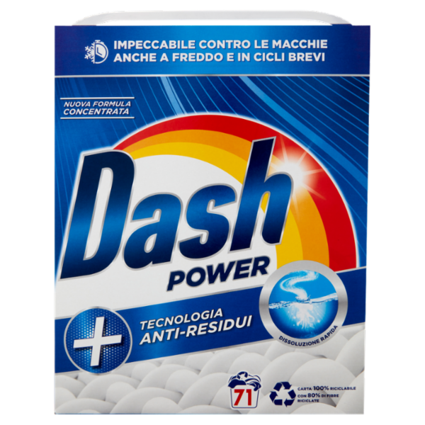 Dash Power Detersivo Lavatrice in Polvere, Tecnologia Anti-Residui, 71 Lavaggi 3550 g