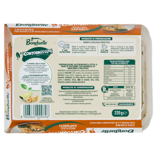 Bonduelle i Contornissimi Ricettati Saporiti Zucchine con Granella di Anacardi e Nocciole 220 g